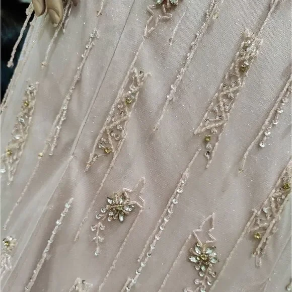 Elegant V-Neck All Over Beaded Glitter Haute Evening Dress